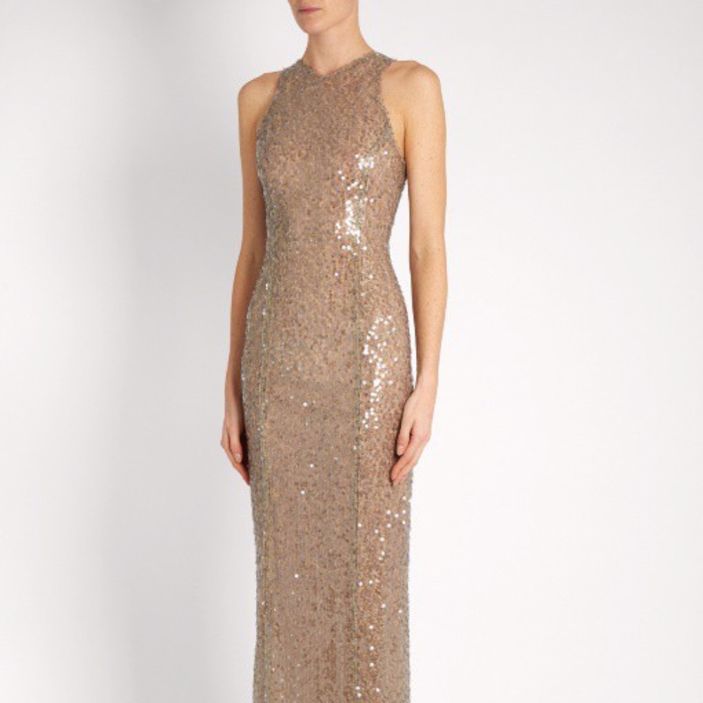 Galvan London Copper Pailette Column Gown